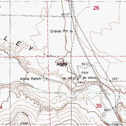 Topographic Map of Alpha Post Office (historical), NV