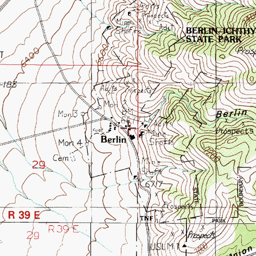 Topographic Map of Berlin Post Office (historical), NV