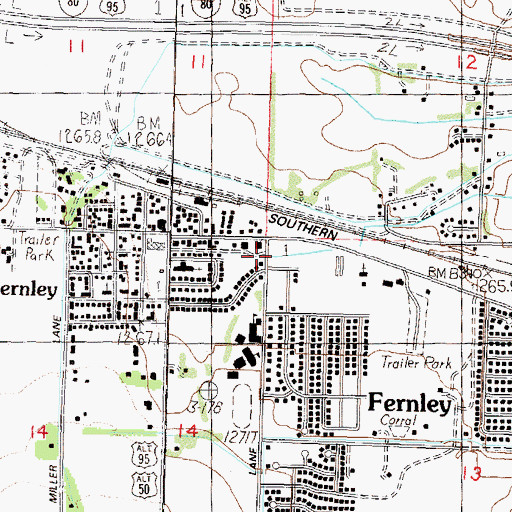 Topographic Map of Fernley Post Office, NV