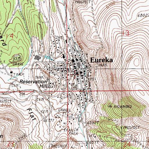 Topographic Map of Eureka Post Office, NV