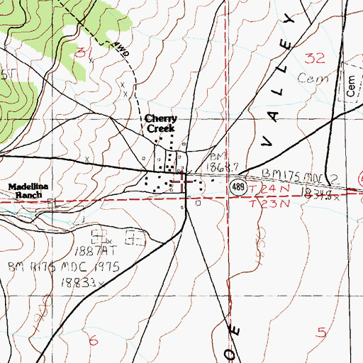 Topographic Map of Cherry Creek Post Office (historical), NV