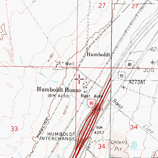 Topographic Map of Humboldt Post Office (historical), NV