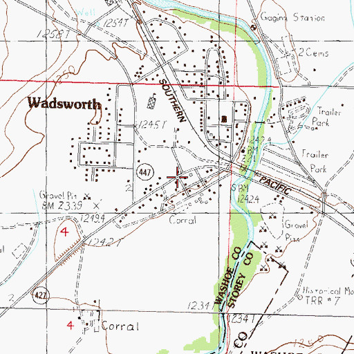Topographic Map of Wadsworth Post Office, NV