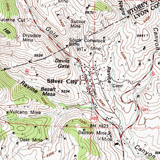 Topographic Map of Silver City Post Office, NV