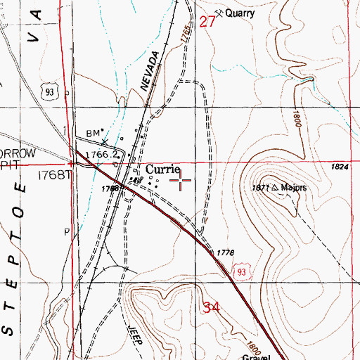 Topographic Map of Currie Post Office (historical), NV