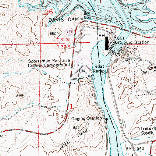 Topographic Map of Davis Dam Post Office (historical), NV