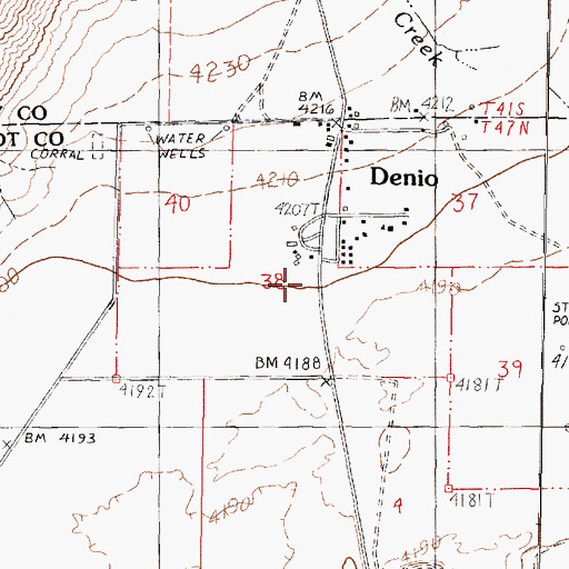 Topographic Map of Denio Post Office, NV
