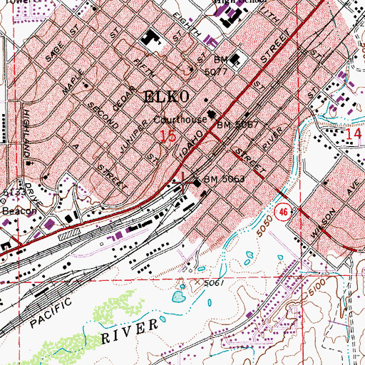 Topographic Map of Elko Post Office, NV