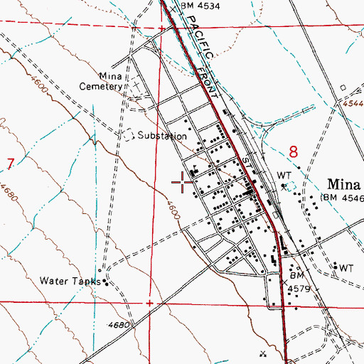 Topographic Map of Mina Post Office, NV
