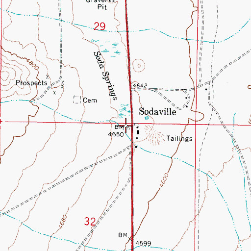 Topographic Map of Sodaville Post Office (historical), NV