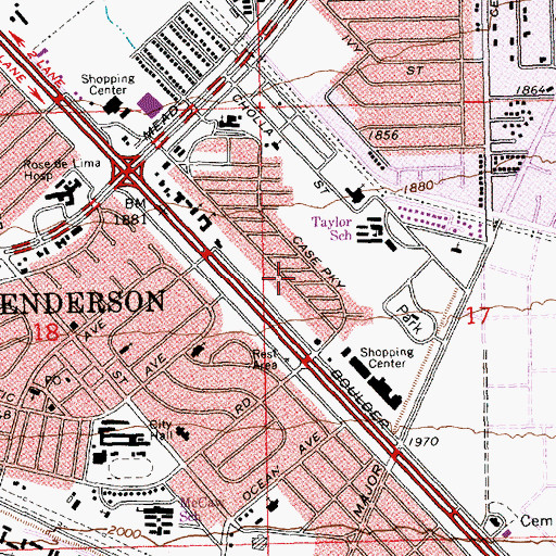 Topographic Map of Henderson Post Office, NV