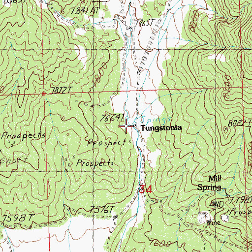 Topographic Map of Tungstonia Post Office (historical), NV