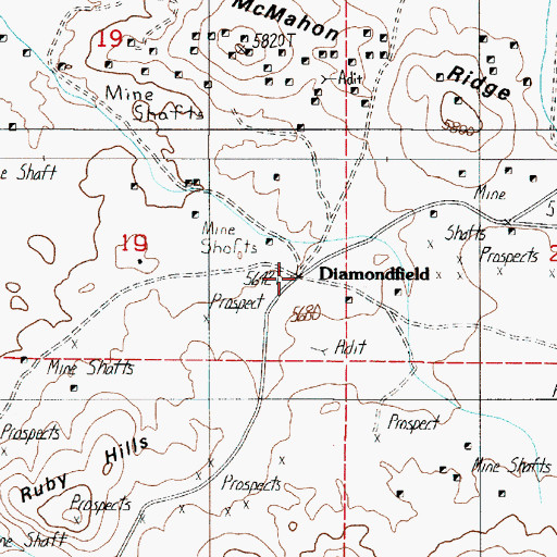 Topographic Map of Diamondfield Post Office (historical), NV