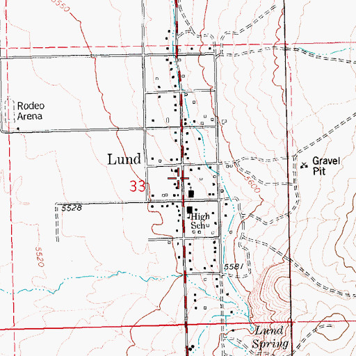 Topographic Map of Lund Post Office, NV