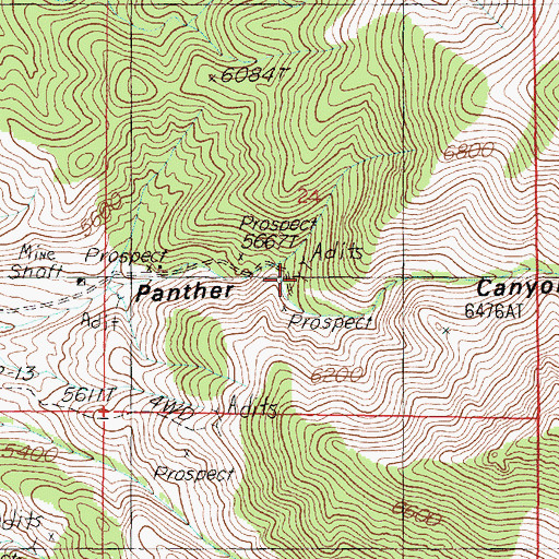 Topographic Map of Panther Canyon Mine, NV