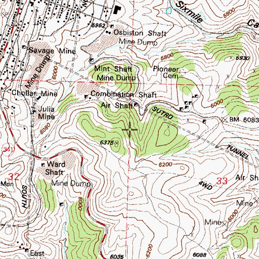 Topographic Map of Comstock Lode Mining District, NV