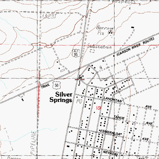 Topographic Map of Silver Springs Post Office, NV