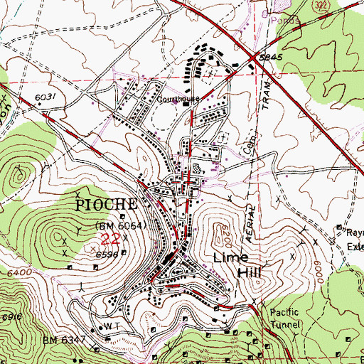 Topographic Map of Pioche Post Office, NV