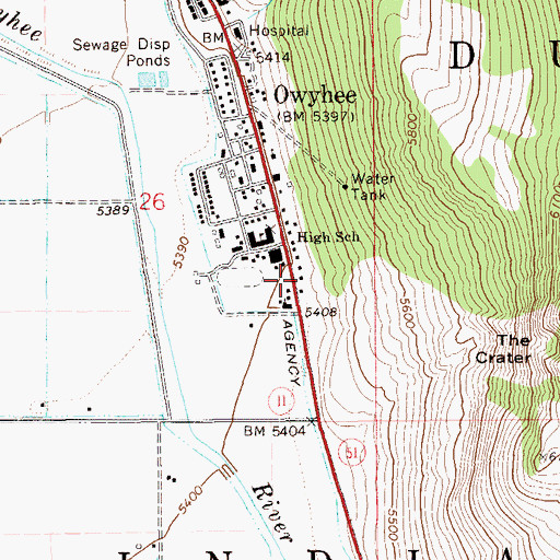 Topographic Map of Owyhee Post Office, NV