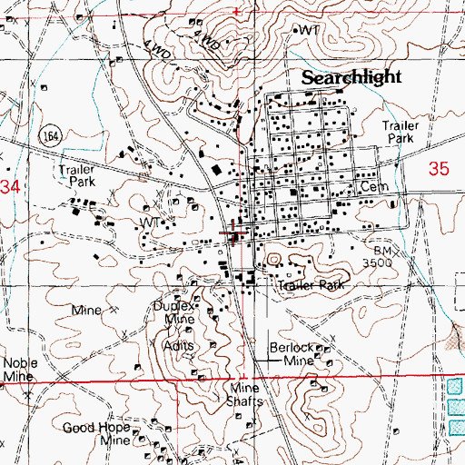Topographic Map of Searchlight Post Office, NV