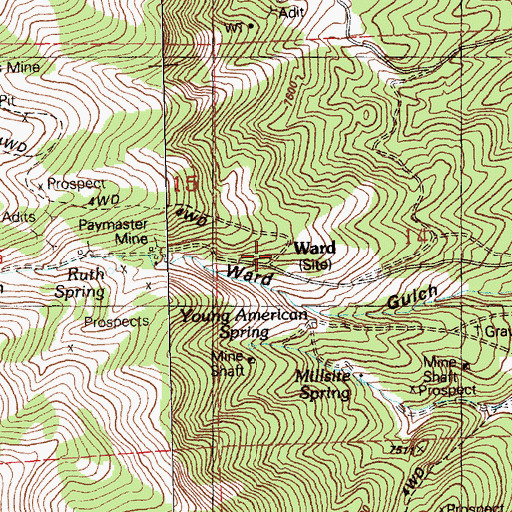 Topographic Map of Ward Post Office (historical), NV