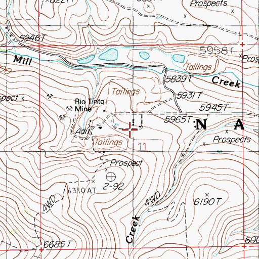 Topographic Map of Rio Tinto Post Office (historical), NV