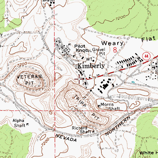 Topographic Map of Kimberly Post Office, NV
