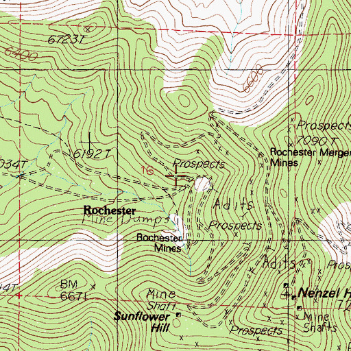 Topographic Map of Upper Rochester Post Office (historical), NV