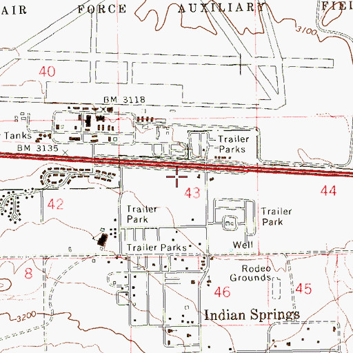 Topographic Map of Indian Springs Post Office, NV