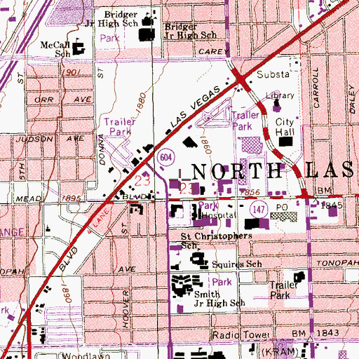 Topographic Map of North Las Vegas Post Office, NV