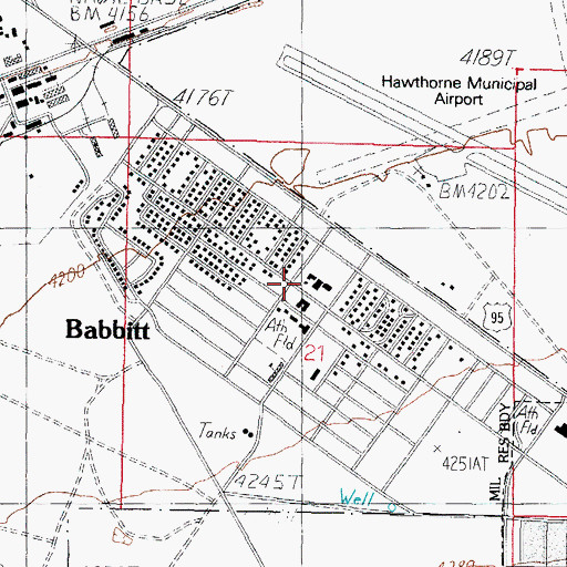 Topographic Map of Babbitt Branch Post Office, NV