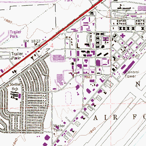 Topographic Map of Nellis Air Force Base Branch Post Office, NV