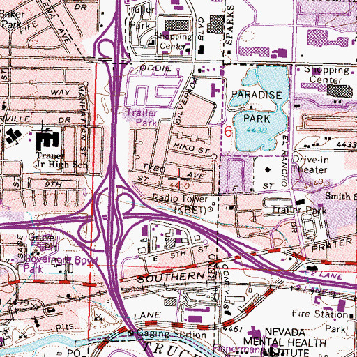 Topographic Map of KRCV-AM (Reno), NV