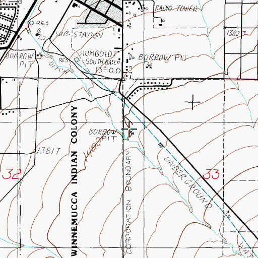 Topographic Map of KWNA-AM (Winnemucca), NV