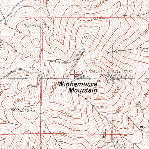 Topographic Map of KWNA-FM (Winnemucca), NV