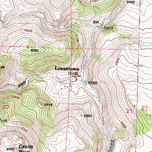 Topographic Map of Lousetown (historical), NV