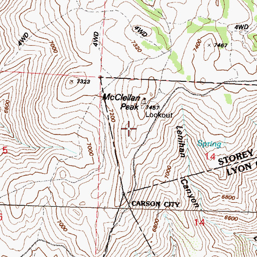 Topographic Map of KWNZ-FM (Carson City), NV