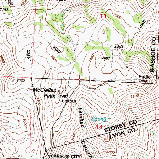 Topographic Map of KOZZ-FM (Reno), NV