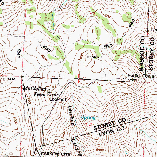 Topographic Map of KUNR-FM (Reno), NV