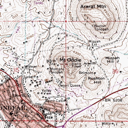 Topographic Map of KPAH-FM (Tonopah), NV