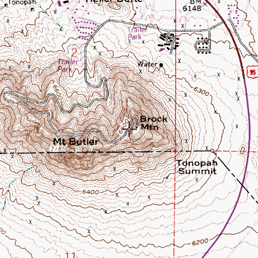 Topographic Map of KTPH-FM (Tonopah), NV
