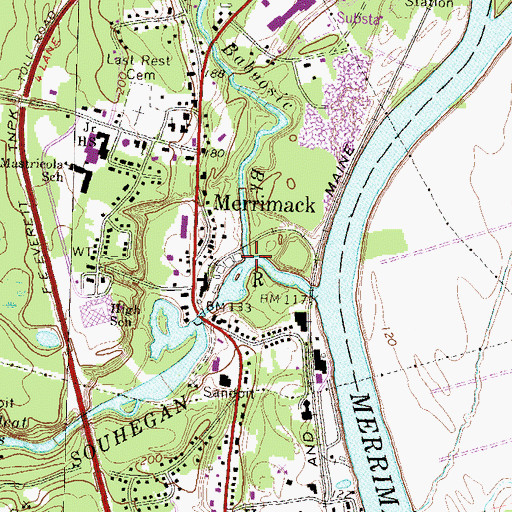 Topographic Map of Baboosic Brook, NH