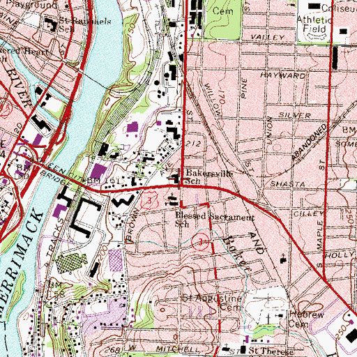 Topographic Map of Bakersville Elementary School, NH