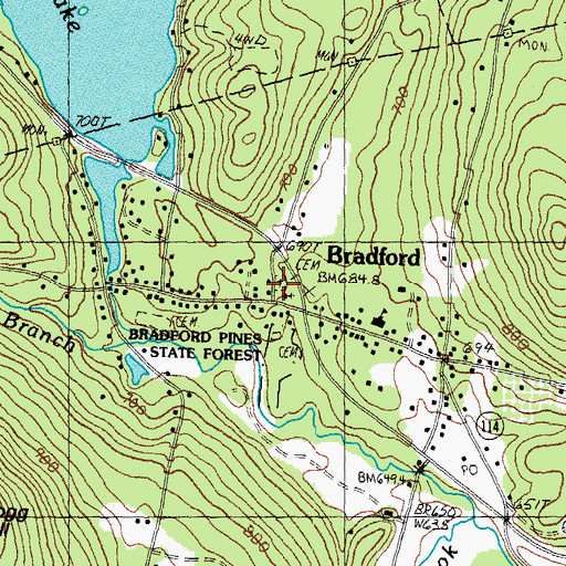 Topographic Map of Bradford, NH