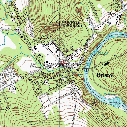 Topographic Map of Bristol, NH