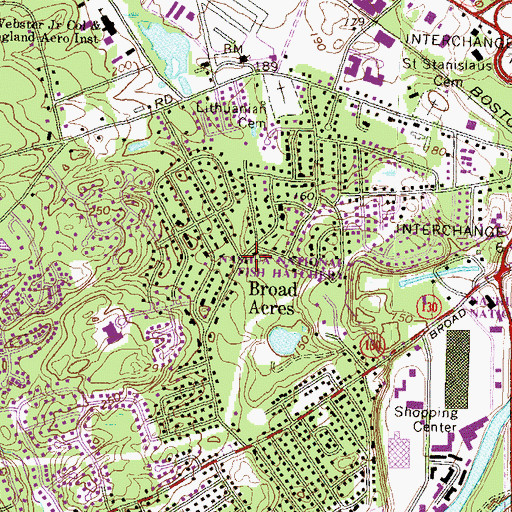 Topographic Map of Broad Acres, NH