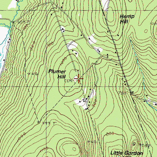Topographic Map of Burns Hill Cemetery, NH