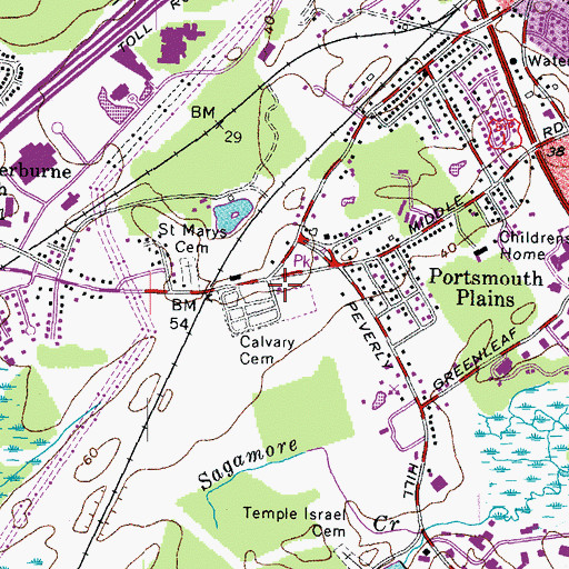 Topographic Map of Calvary Cemetery, NH