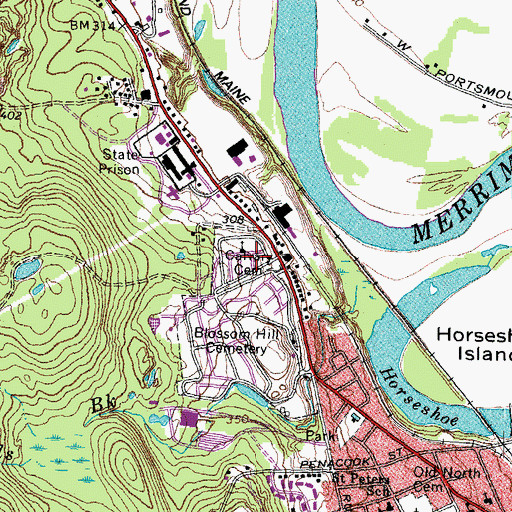 Topographic Map of Calvary Cemetery, NH