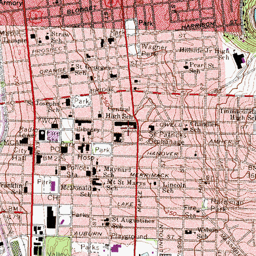 Topographic Map of Manchester High School Central, NH